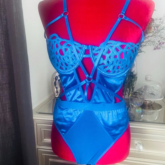 XS-S Royal Blue One Piece Hollow Out Negligee - Picture 2 of 5